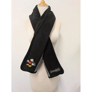 Vintage Disneyland Black/Gray Mickey Mouse Fleece Scarf Shawl One Size